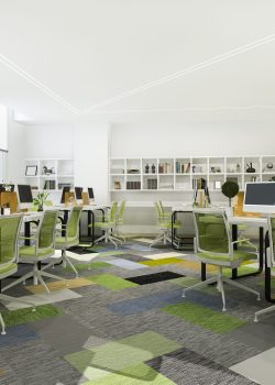 3d rendering green business meeting and working room on office building with bookshelf